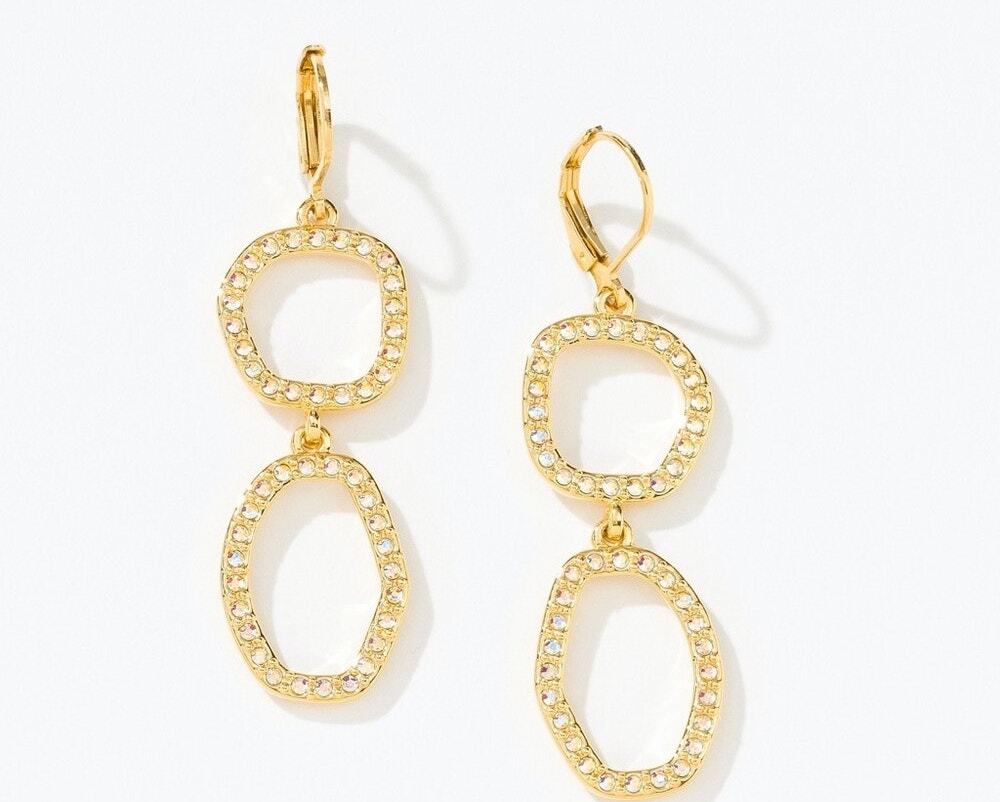 Touchstone Crystal by Swarovski Be Open Earrings, Gold Tone Crystal Pave